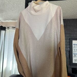 Express Cream and Tan Cowl Neck Sweater
